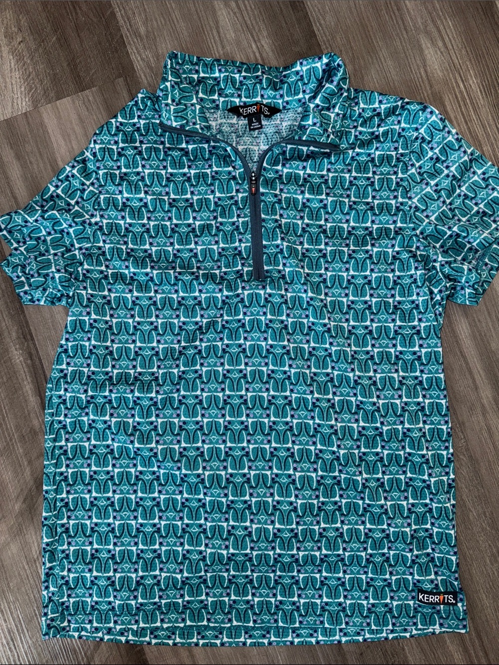 Kerrits large polo shirt equestrian riding girls teal short sleeve lightweight